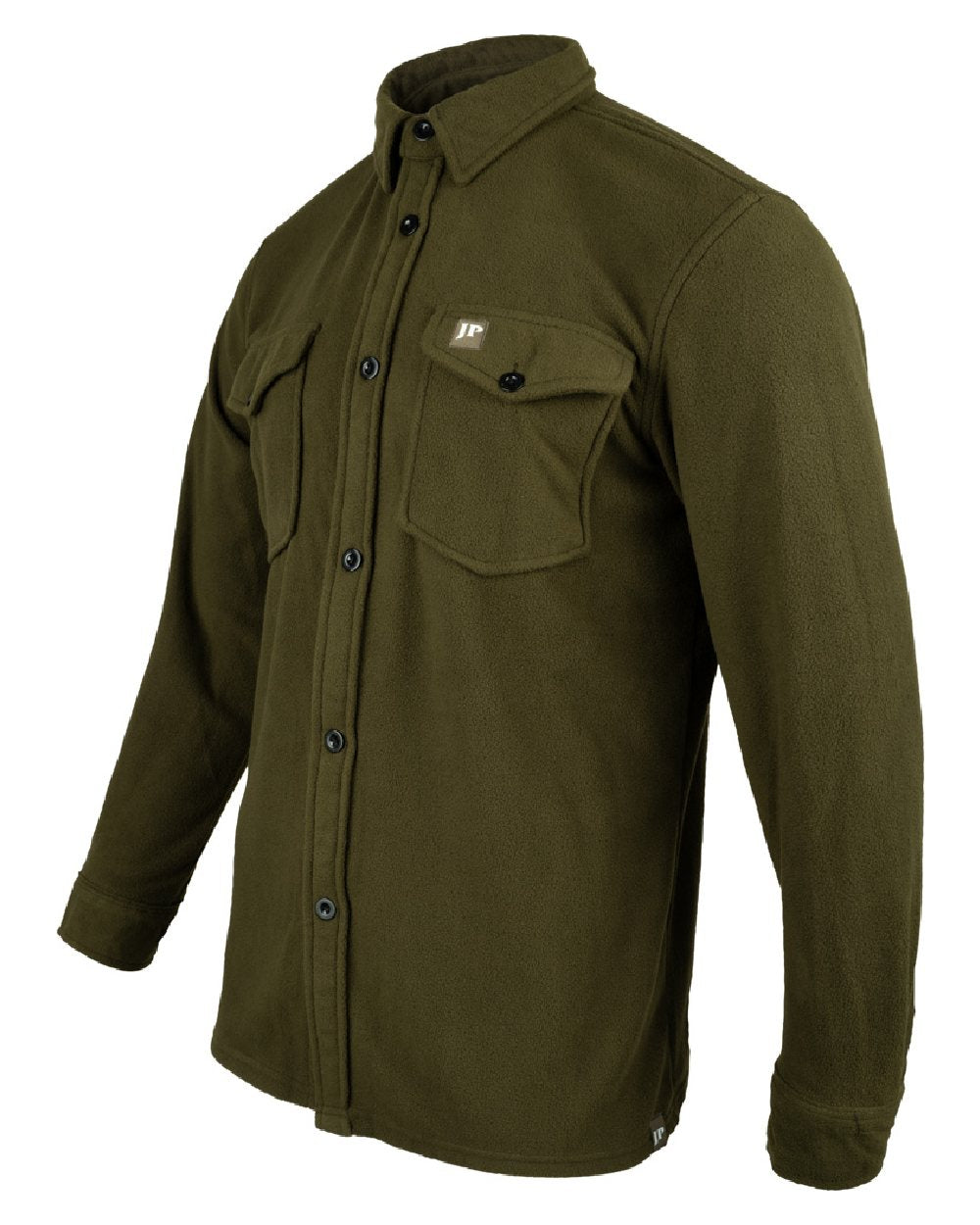 Dark Olive coloured Jack Pyke Polar Fleece Shirt on white background #colour_dark-olive
