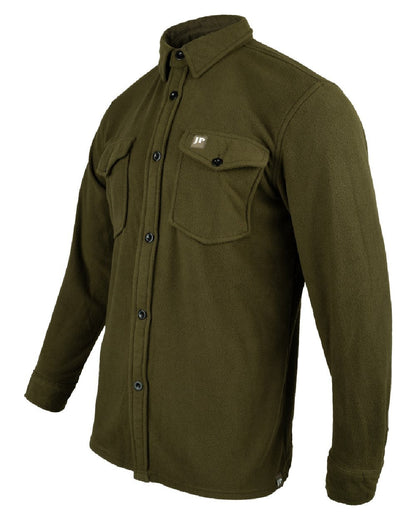 Dark Olive coloured Jack Pyke Polar Fleece Shirt on white background #colour_dark-olive