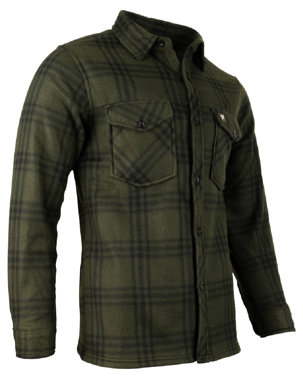 Green Check coloured Jack Pyke Polar Fleece Shirt on white background #colour_green-check