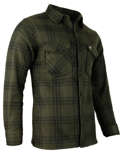 Green Check coloured Jack Pyke Polar Fleece Shirt on white background #colour_green-check