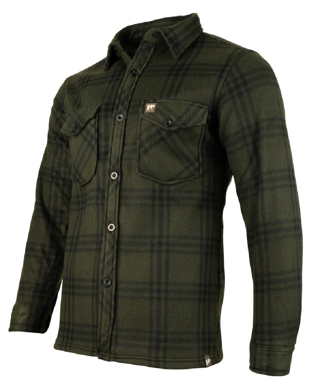 Green Check coloured Jack Pyke Polar Fleece Shirt on white background #colour_green-check