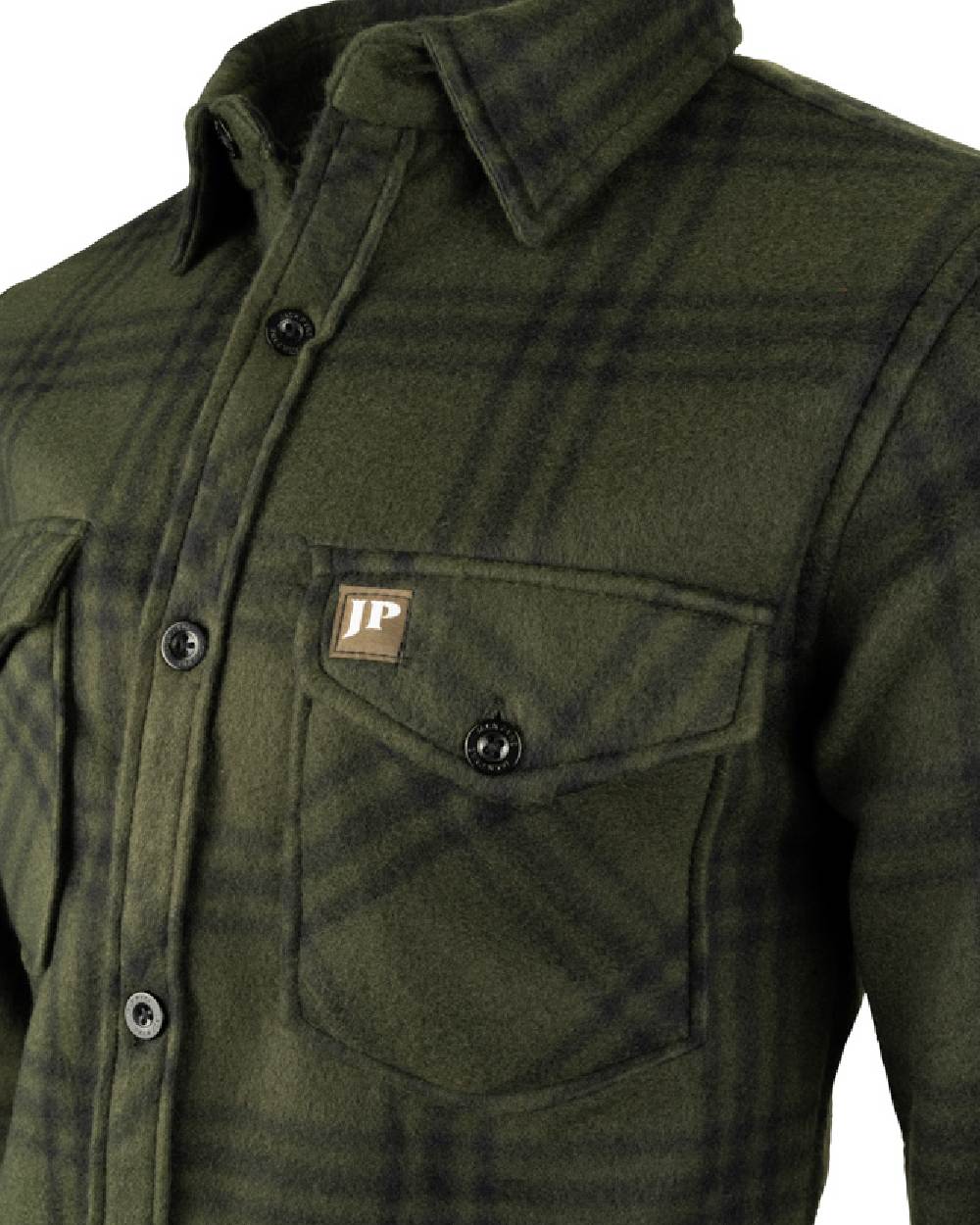 Green Check coloured Jack Pyke Polar Fleece Shirt on white background #colour_green-check