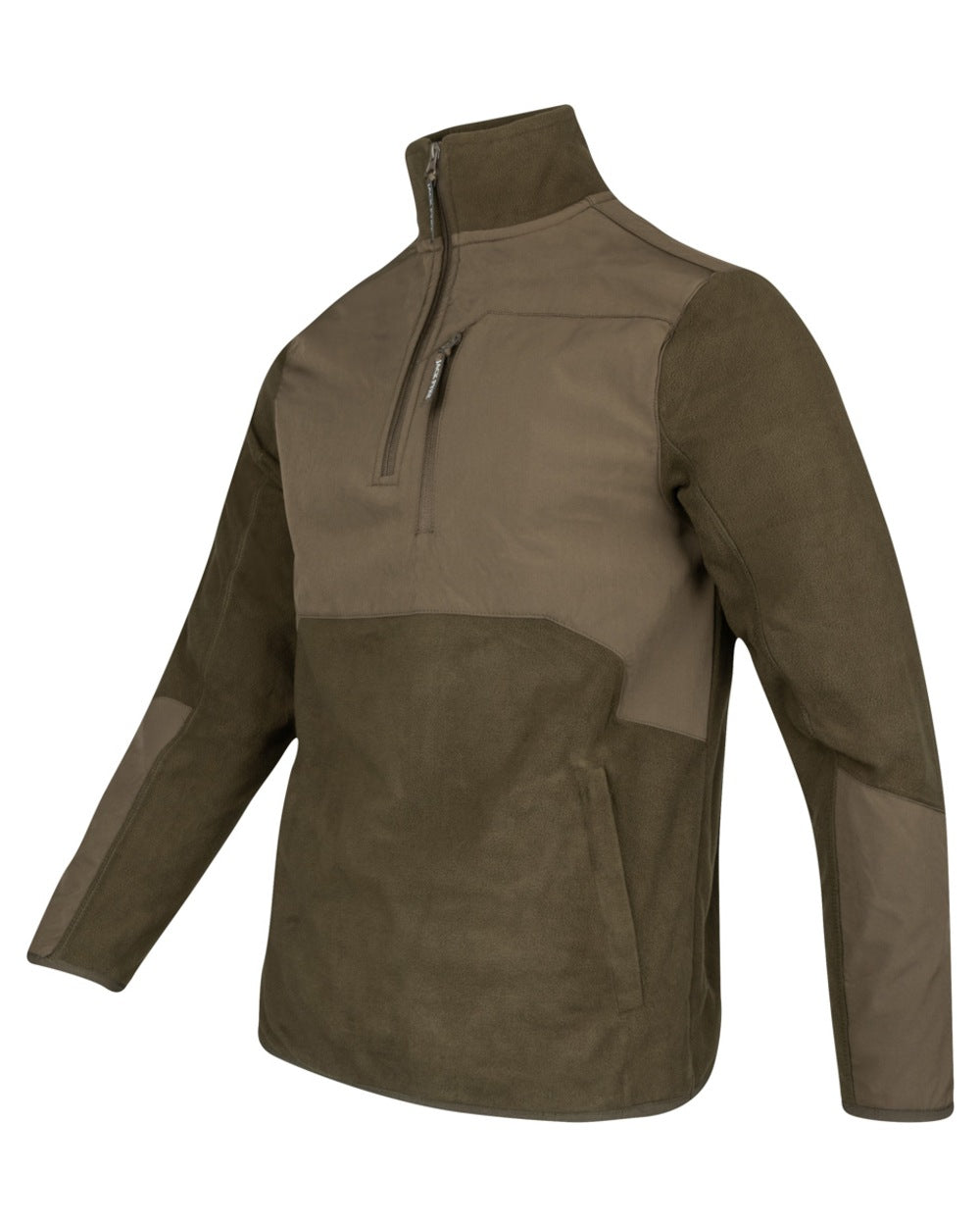 Dark Olive coloured Jack Pyke Rannock Fleece Pullover on white background #colour_dark-olive