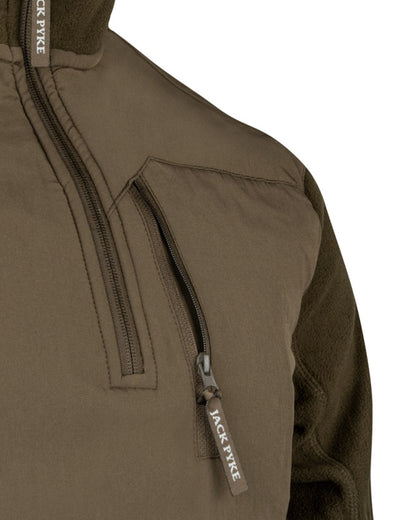 Dark Olive coloured Jack Pyke Rannock Fleece Pullover on white background #colour_dark-olive