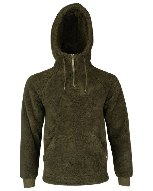 Dark Olive coloured Jack Pyke Sherpa Fleece Hoodie on white background #colour_dark-olive