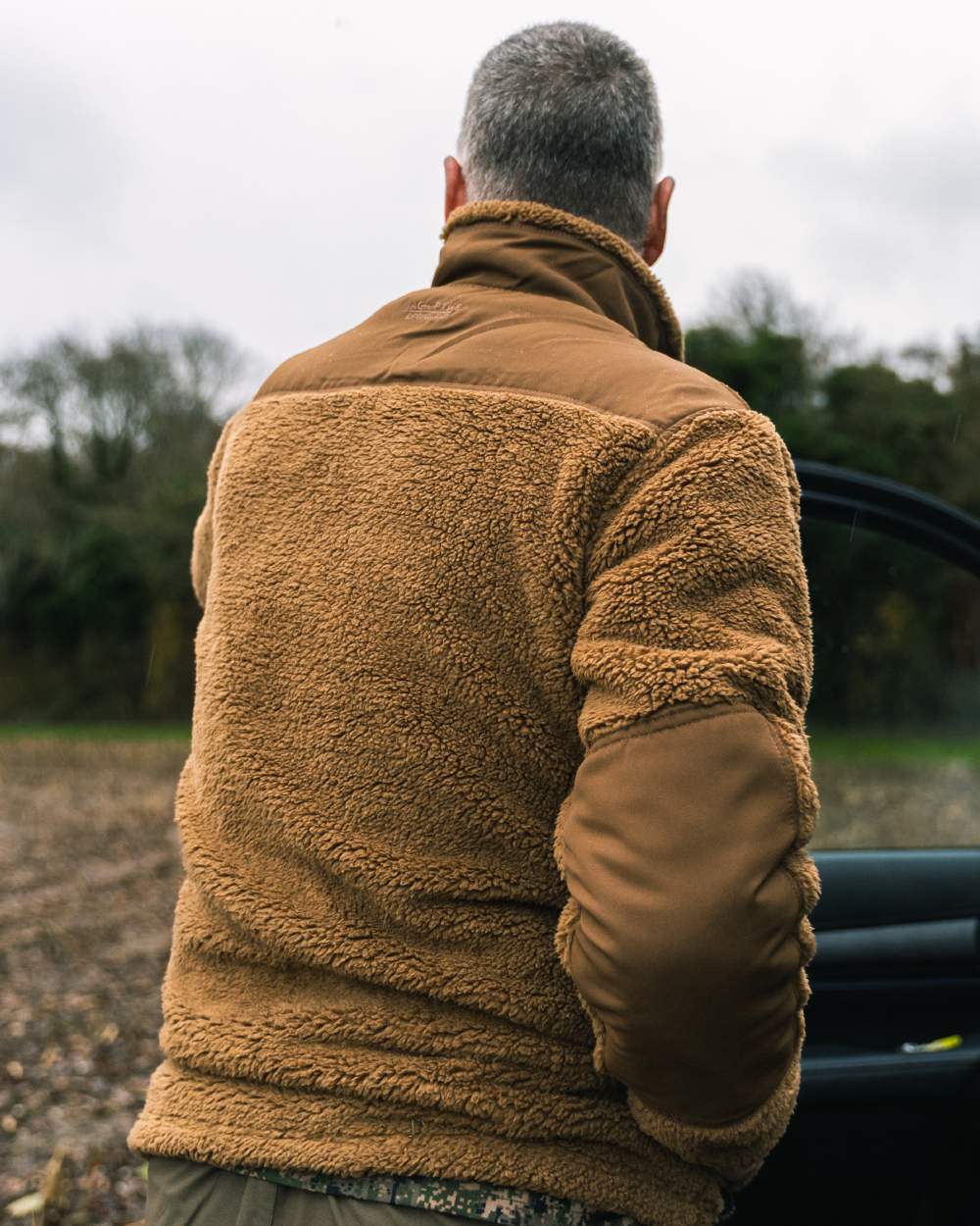 Camel coloured Jack Pyke Sherpa Fleece Jacket Gen 2 on outdoor background #colour_camel
