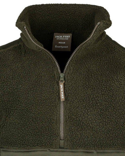 Dark Olive coloured Jack Pyke Sherpa Pullover on white background #colour_dark-olive