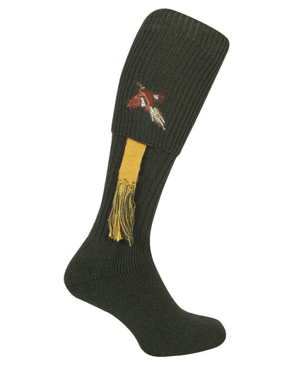 Green coloured Jack Pyke Shooting Socks Pheasant on white background #colour_green