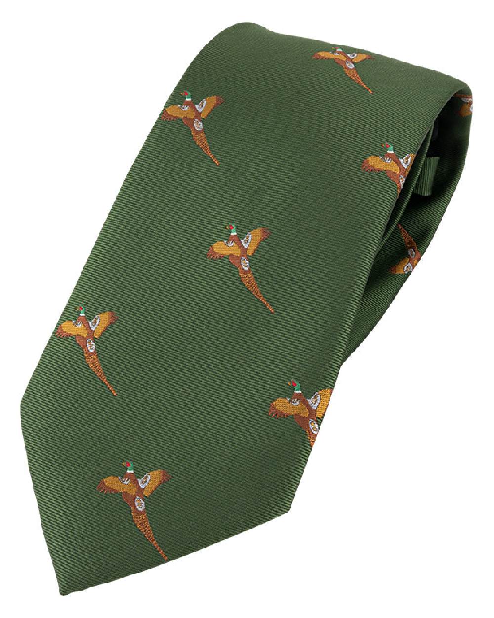 Green coloured Jack Pyke Shooting Tie Pheasant on white background #colour_green