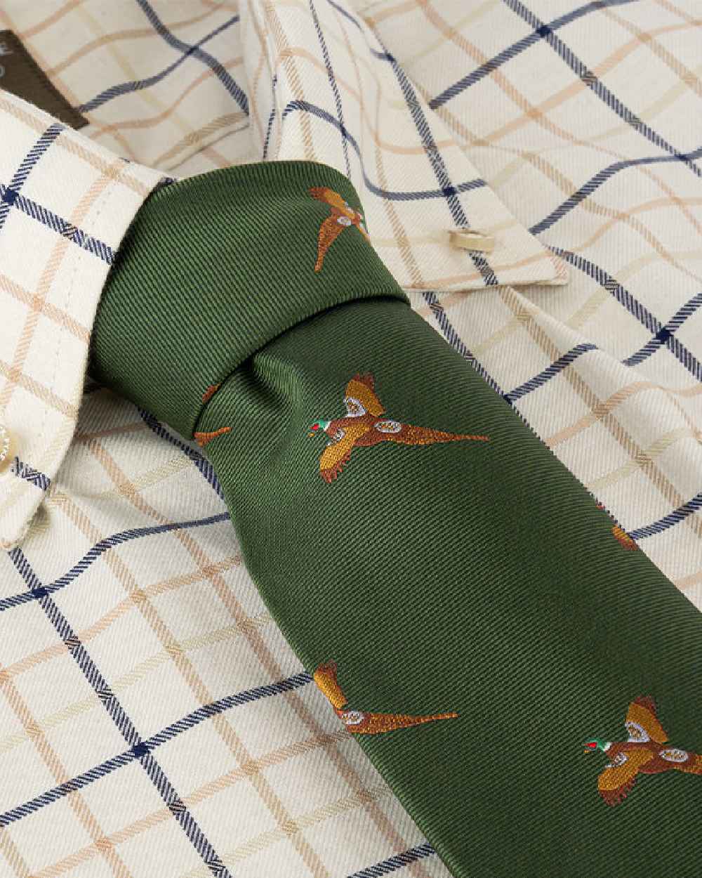 Green coloured Jack Pyke Shooting Tie Pheasant on white background #colour_green