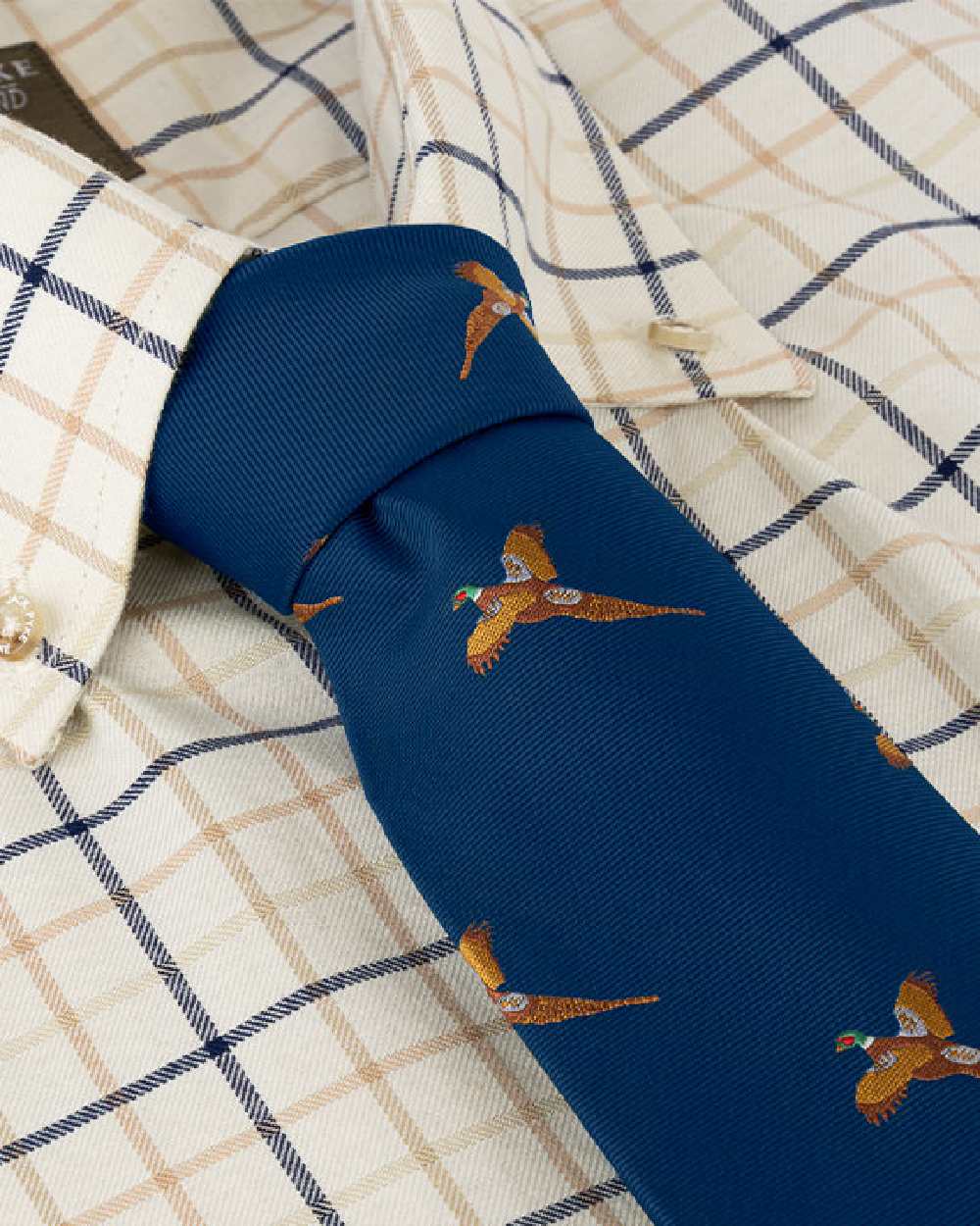 Navy coloured Jack Pyke Shooting Tie Pheasant on white background #colour_navy