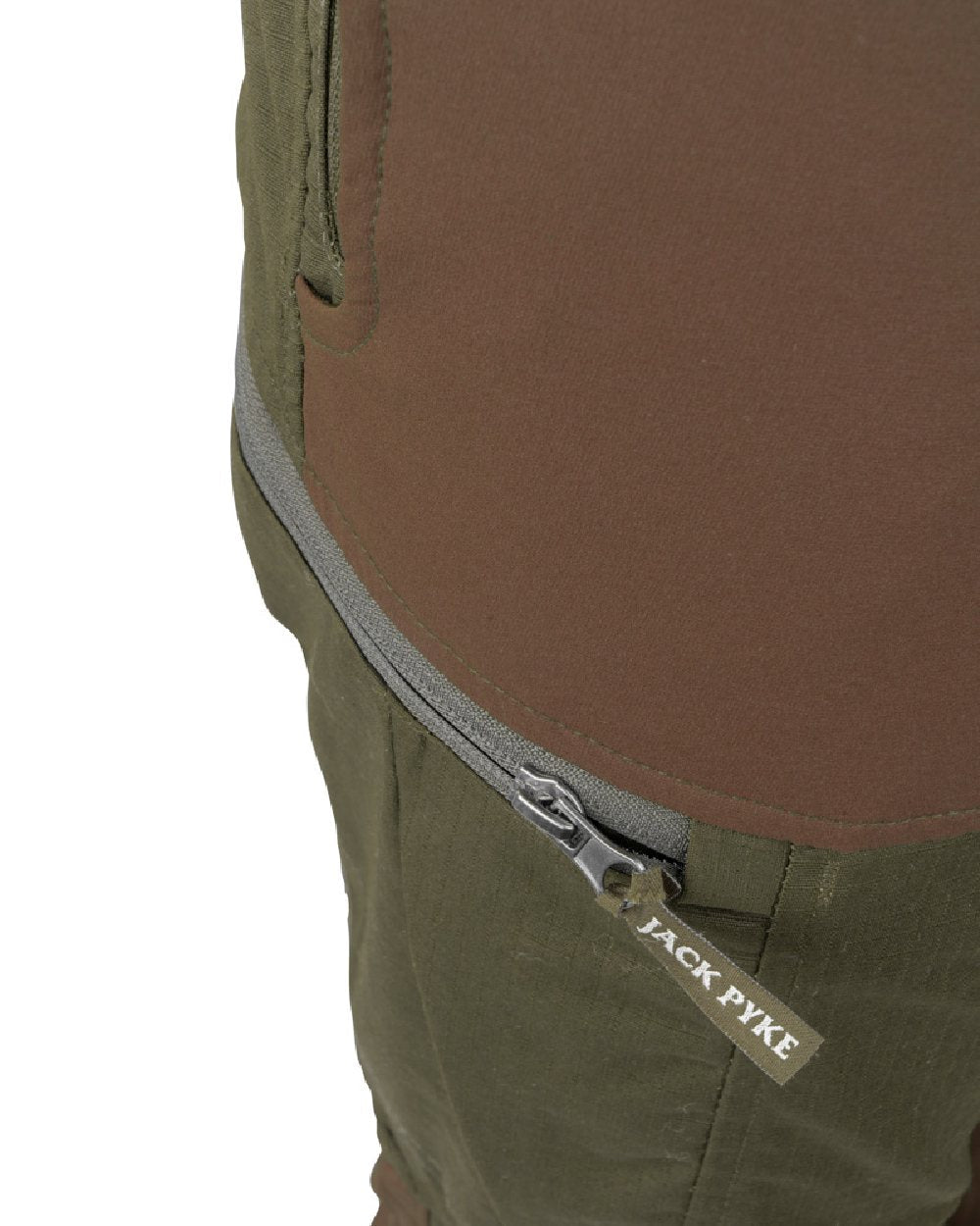 Brown coloured Jack Pyke Technical Hybrid Trousers on white background #colour_brown