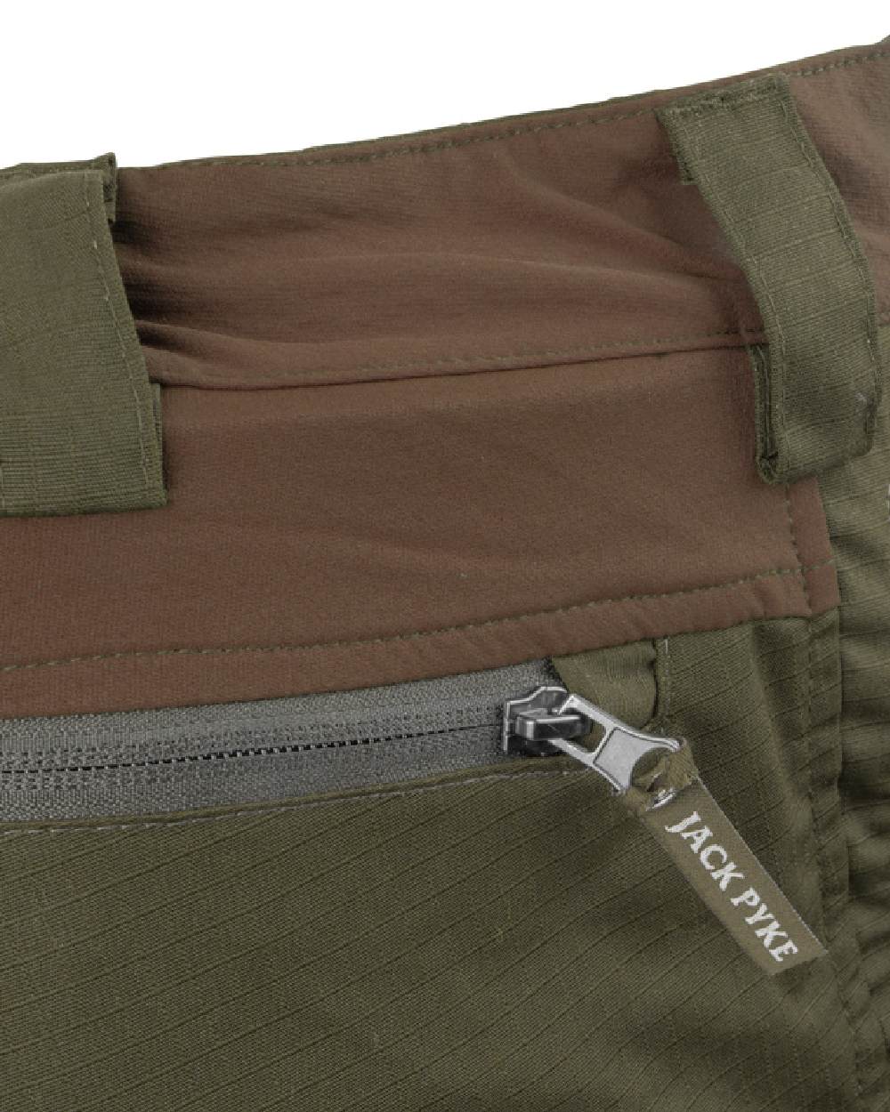 Brown coloured Jack Pyke Technical Hybrid Trousers on white background #colour_brown