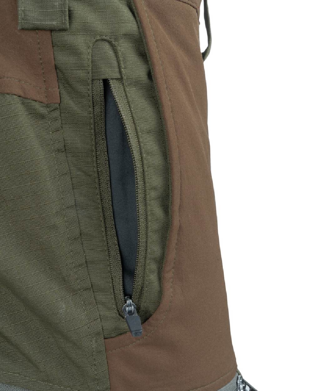 Brown coloured Jack Pyke Technical Hybrid Trousers on white background #colour_brown