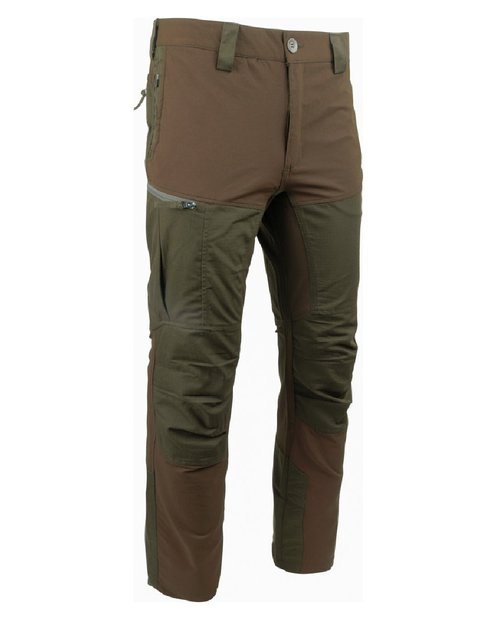 Brown coloured Jack Pyke Technical Hybrid Trousers on white background #colour_brown