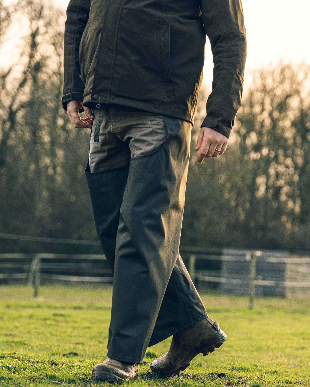Green coloured Jack Pyke Treggings on grass background #colour_green