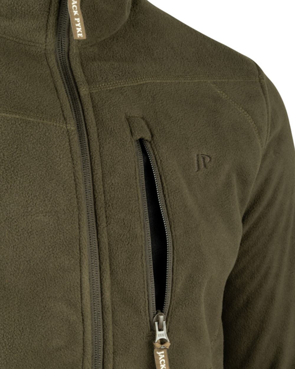 Green coloured Jack Pyke Waterproof Fleece Jacket on white background #colour_green