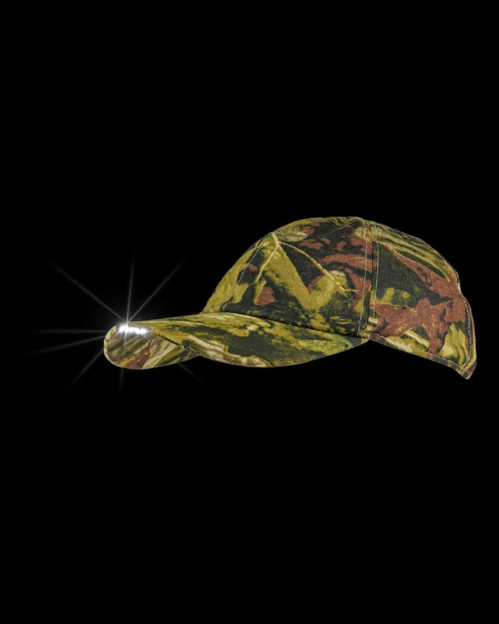 Camo coloured Jack Pyke Wildfowlers Cap With Torch on black background #colour_camo