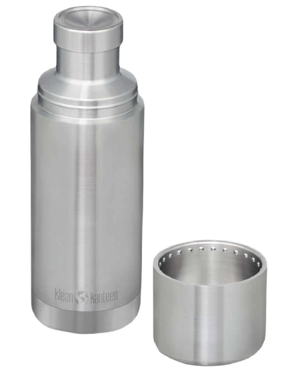 Brushed Stainless coloured Klean Kanteen Insulated TKPro Flask on white background #colour_brushed-stainless