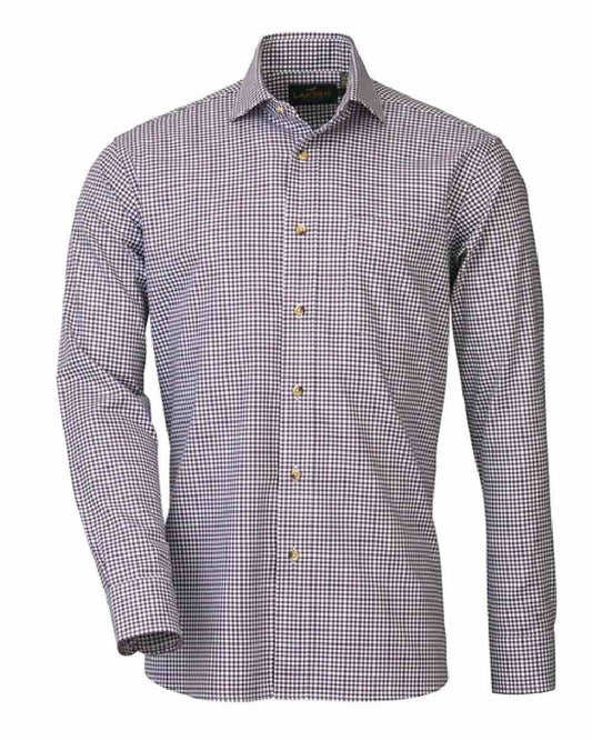 Purple Check coloured Laksen Arnold Organic Cotton Shirt on white background #colour_purple-check