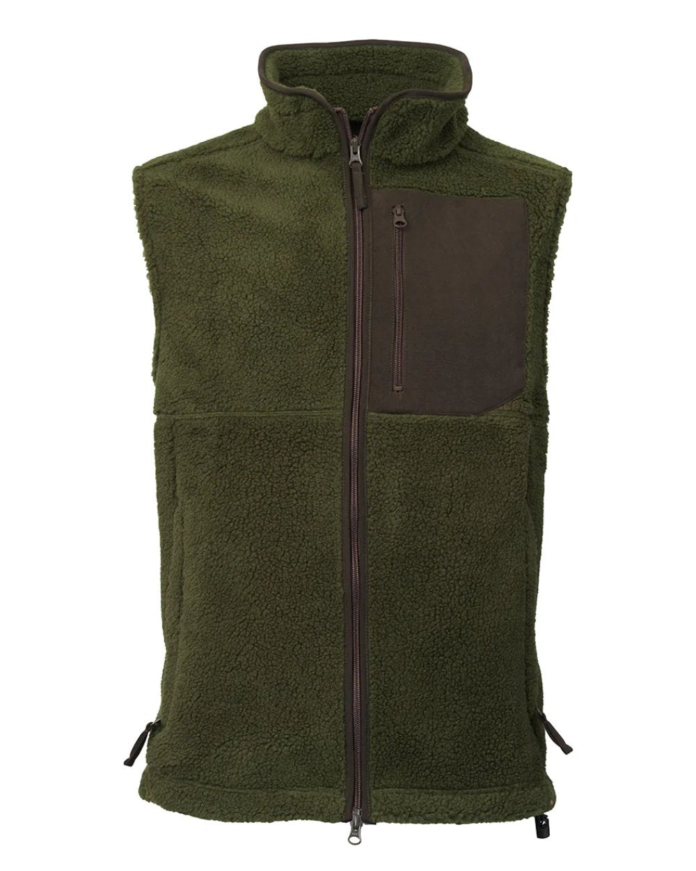 Olive Coloured Laksen Bear Fleece Zip Vest on white background #colour_olive