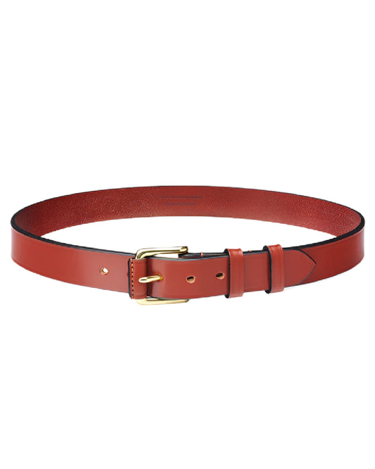 Brandy Coloured Laksen Belgravia Leather Belt on white background #colour_brandy