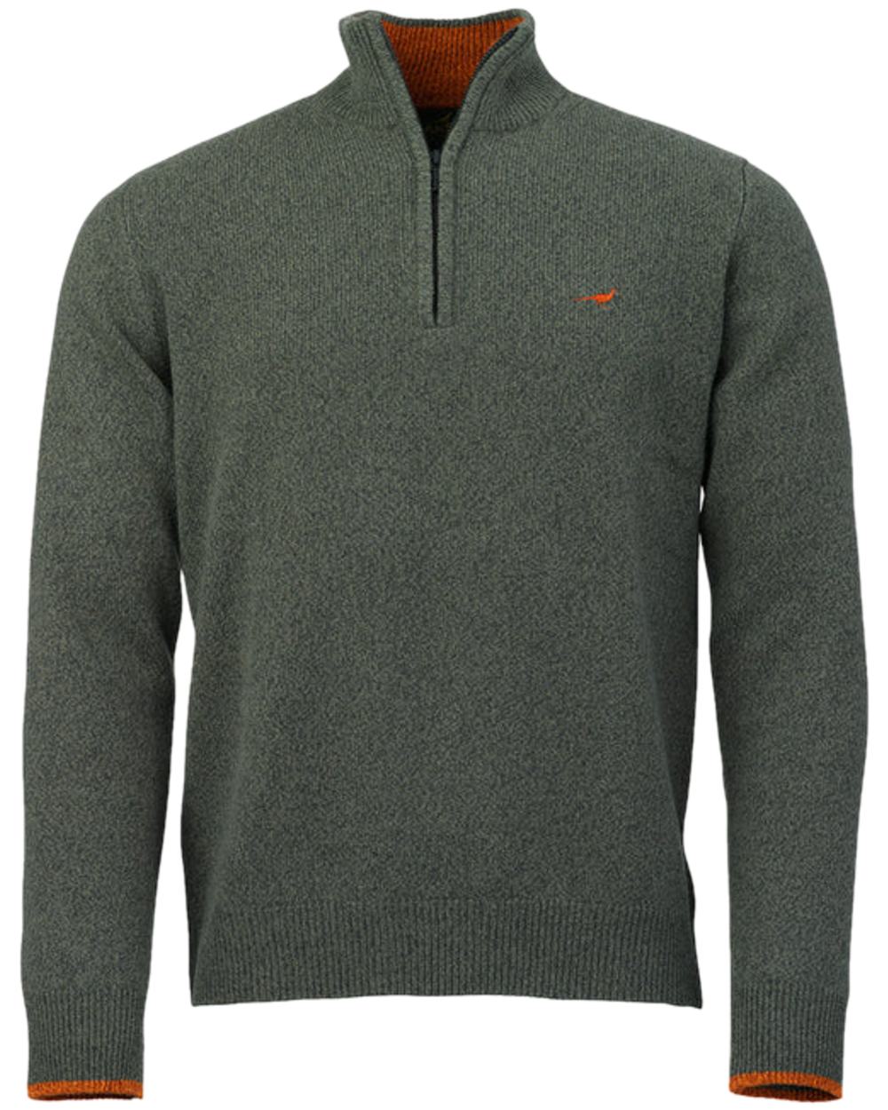 Forest Coloured Laksen Brompton Zip Neck Sweater on white background #colour_forest