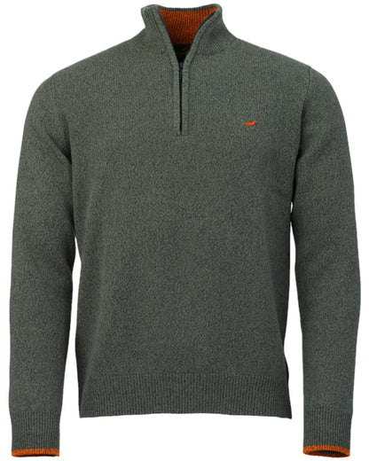 Forest Coloured Laksen Brompton Zip Neck Sweater on white background #colour_forest