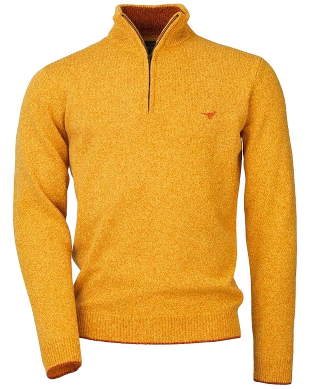 Gorse Coloured Laksen Brompton Zip Neck sweater on white background #colour_gorse