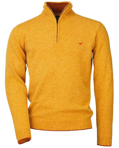 Gorse Coloured Laksen Brompton Zip Neck sweater on white background #colour_gorse