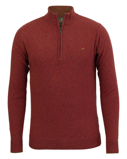 Rusty Coloured Laksen Brompton Zip Neck Sweater on white background #colour_rusty