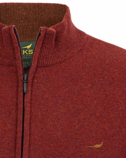 Rusty Coloured Laksen Brompton Zip Neck Sweater on white background #colour_rusty