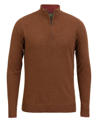 Toffee Coloured Laksen Brompton Zip Neck Sweater on white background #colour_toffee