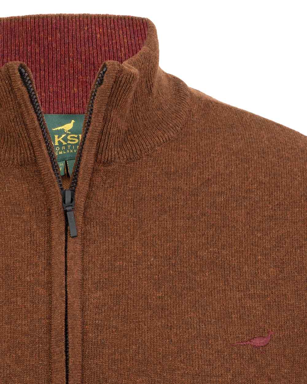 Toffee Coloured Laksen Brompton Zip Neck Sweater on white background #colour_toffee