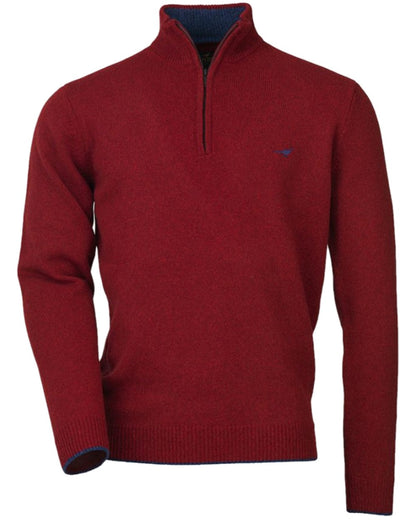 Wine Coloured Laksen Brompton Zip Neck sweater on white background #colour_wine