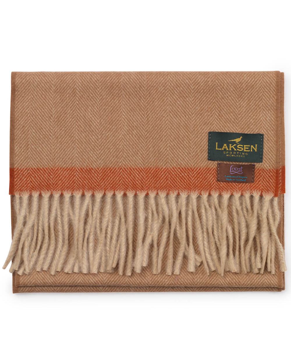 Camel coloured Laksen Cavendish Checks Scarf on white background #colour_camel