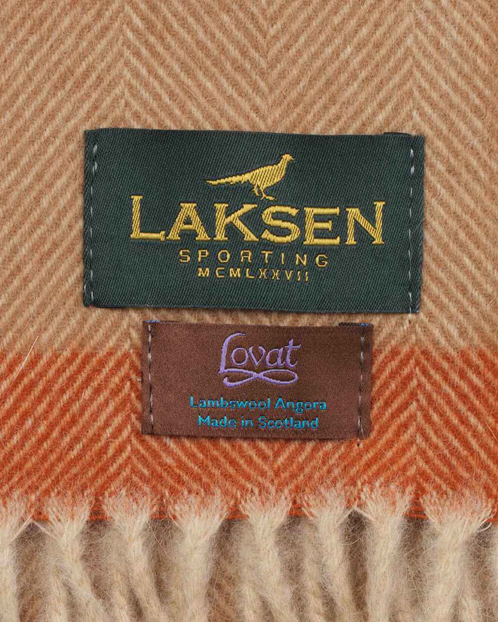 Camel coloured Laksen Cavendish Checks Scarf on white background #colour_camel