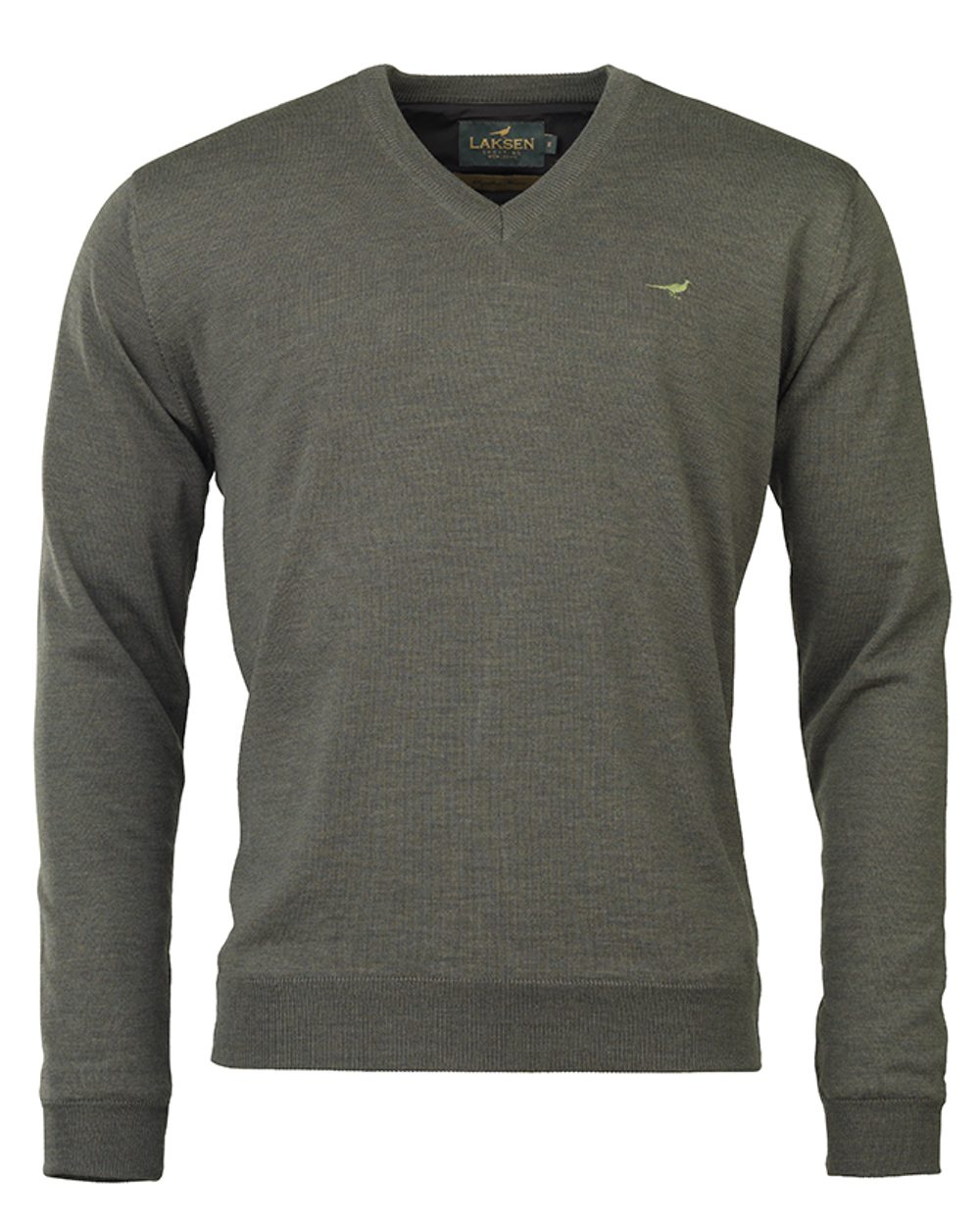 Olive coloured Laksen Grantham Windstopper V-Neck Sweater on white background #colour_olive