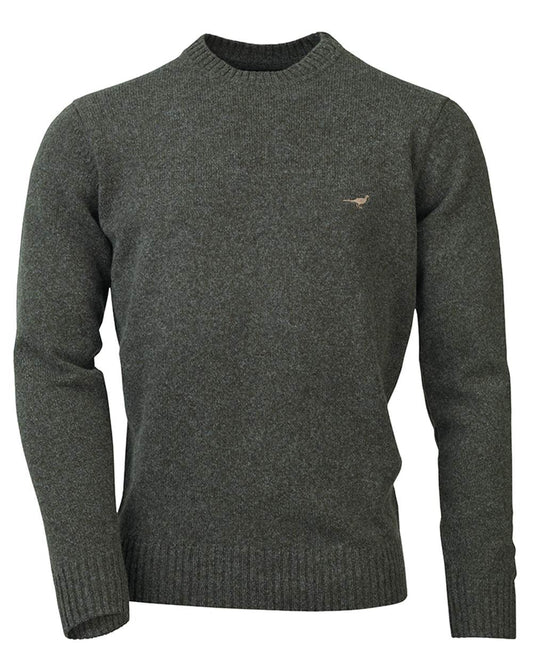 Loden coloured Laksen Kensington O-Neck Lambswool Sweater on white background #colour_loden