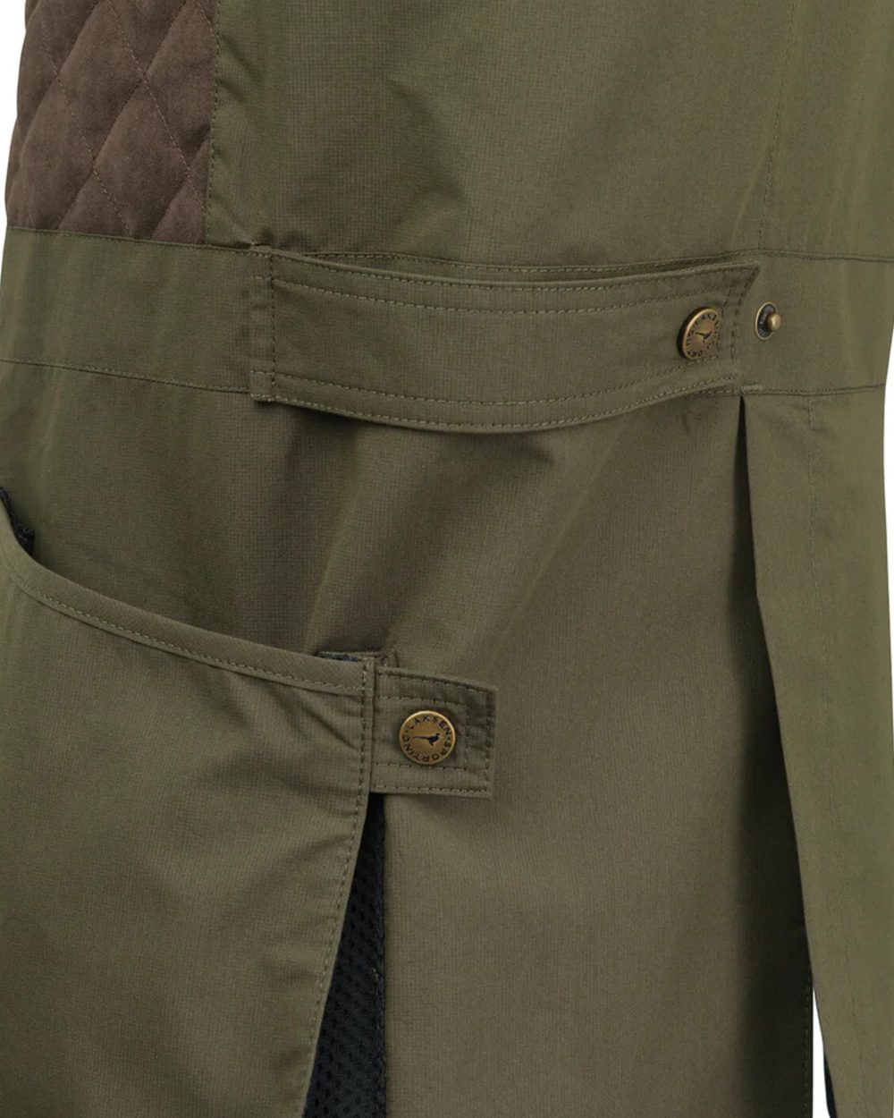 Olive coloured Laksen Marsh Shooting Vest on white background #colour_olive