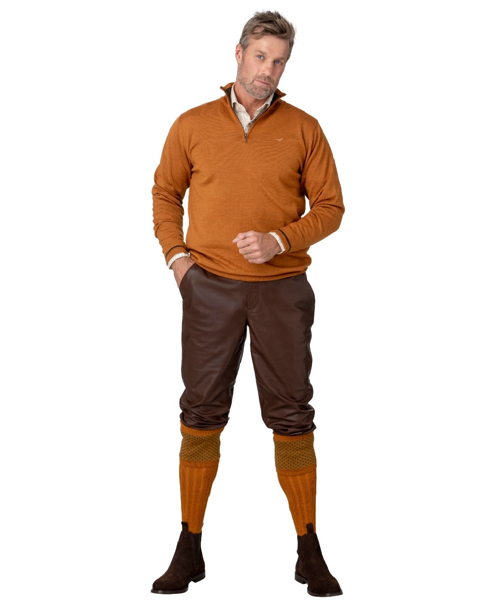 Savanna Brown coloured Laksen Mens Ardennes Leather Breeks on white background #colour_savanna-brown