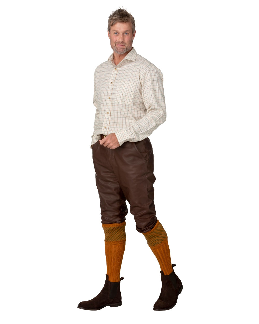 Savanna Brown coloured Laksen Mens Ardennes Leather Breeks on white background #colour_savanna-brown