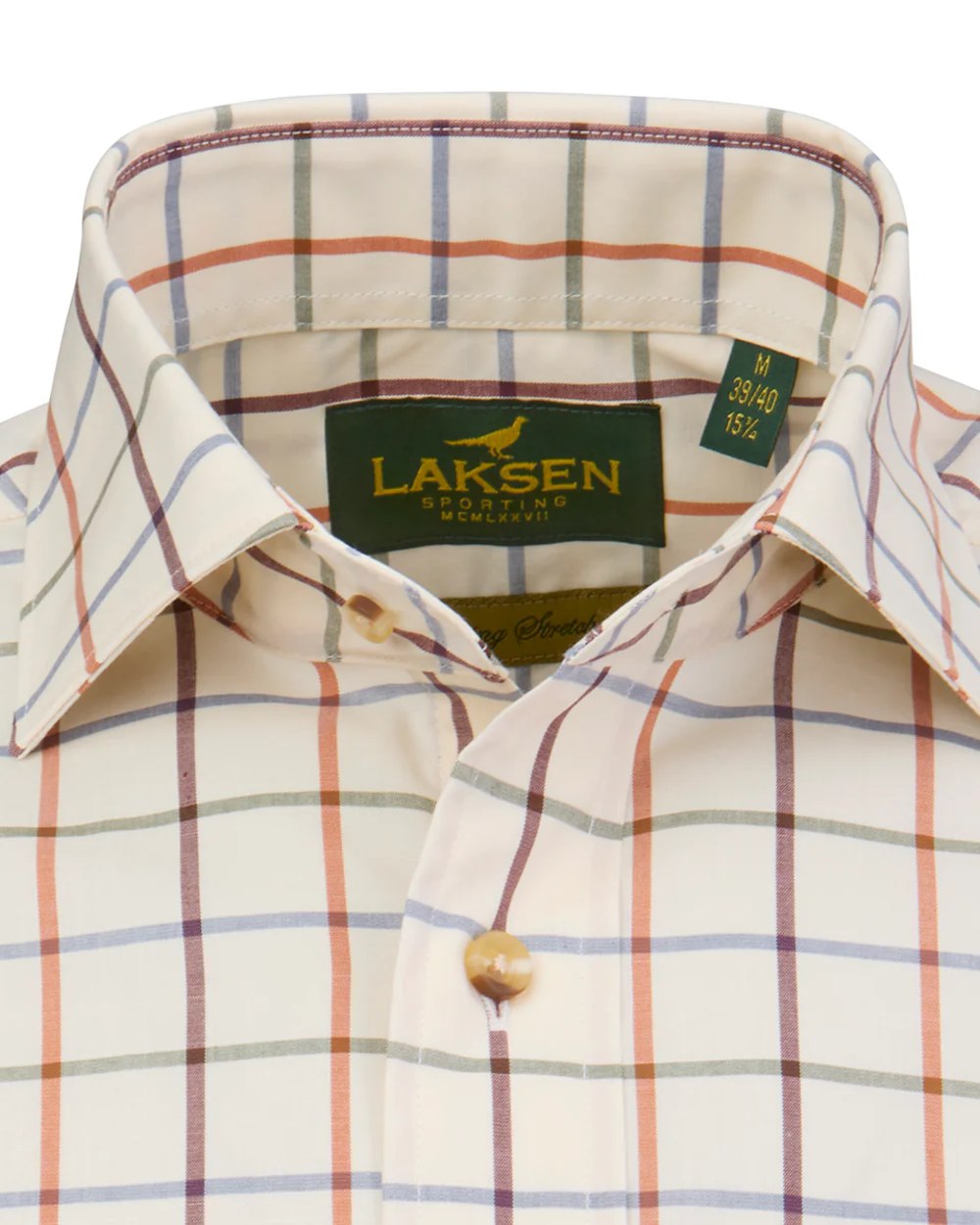 Olive Burnt Orange Bordeaux Corn Blue Coloured Laksen Mens Dawson Sporting Stretch Shirt on white background #colour_olive-burnt-orange-bordeaux-corn-blue