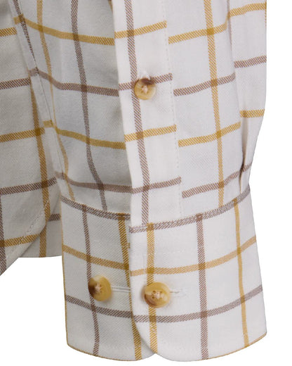 Gorse Camel Coloured Laksen Mens Edgar Brushed Organic Cotton Shirt on white background #colour_gorse-camel