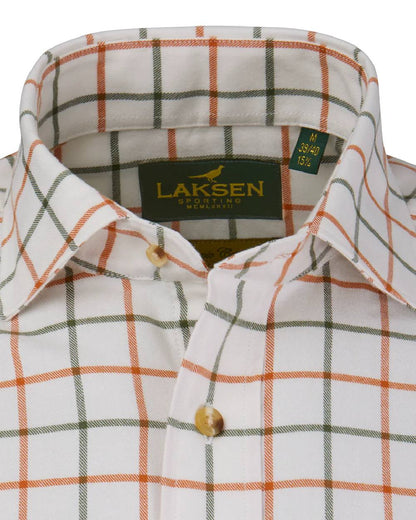 Burnt Orange Olive Coloured Laksen Mens Fabian Brushed Organic Cotton Shirt on white background #colour_burnt-orange-olive