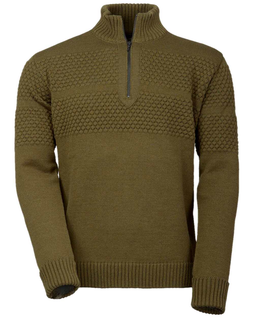 Olive Coloured Laksen Mens Fishermans Zip Sweater on white background #colour_olive