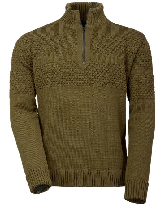 Olive Coloured Laksen Mens Fishermans Zip Sweater on white background #colour_olive