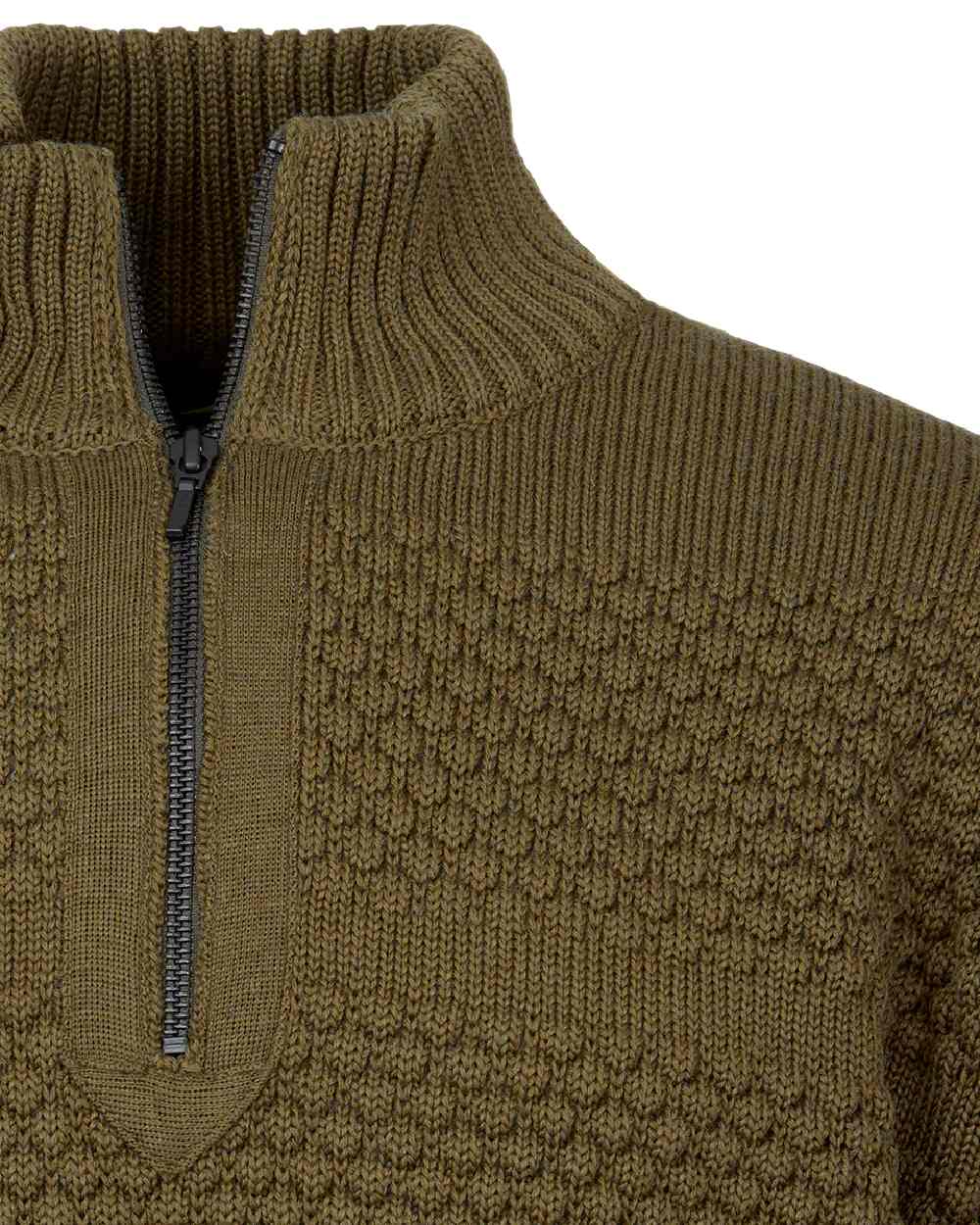 Olive Coloured Laksen Mens Fishermans Zip Sweater on white background #colour_olive