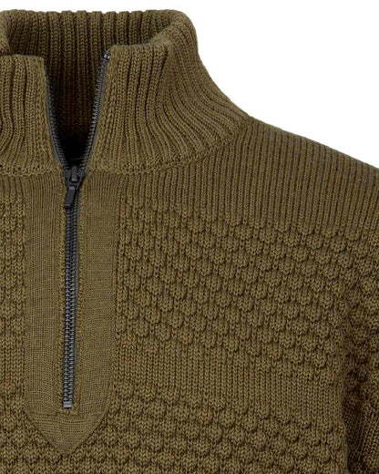Olive Coloured Laksen Mens Fishermans Zip Sweater on white background #colour_olive