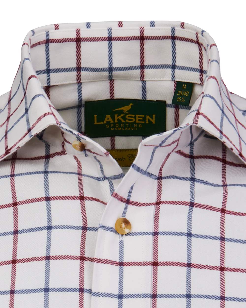 Corn Blue Bordeaux Coloured Laksen Mens Gable Brushed Organic Cotton Shirt on white background #colour_corn-blue-bordeaux
